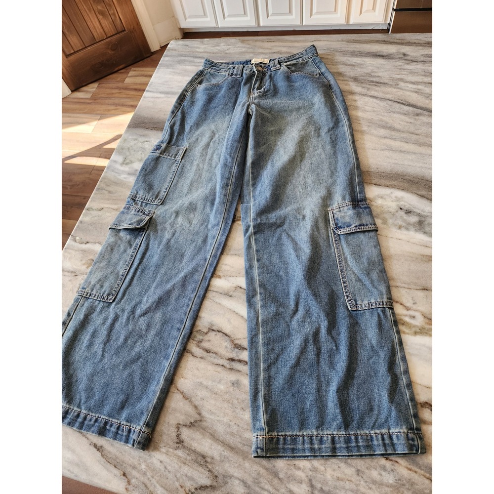 Austin Landing Womens Cargo Jeans Size 1 Western Wide Leg 100% Cotton